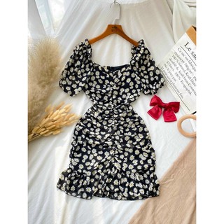 Đầm hoa cúc thắt dây lưng