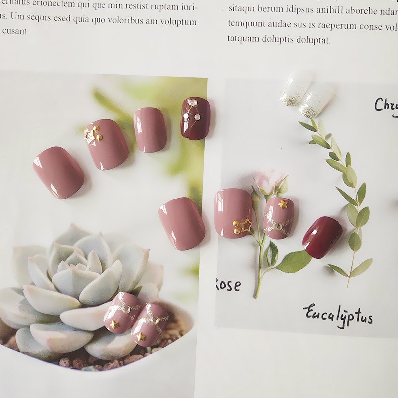 Set 24 móng tay giả NailMây D66 đính đá sơn gel nghệ thuật