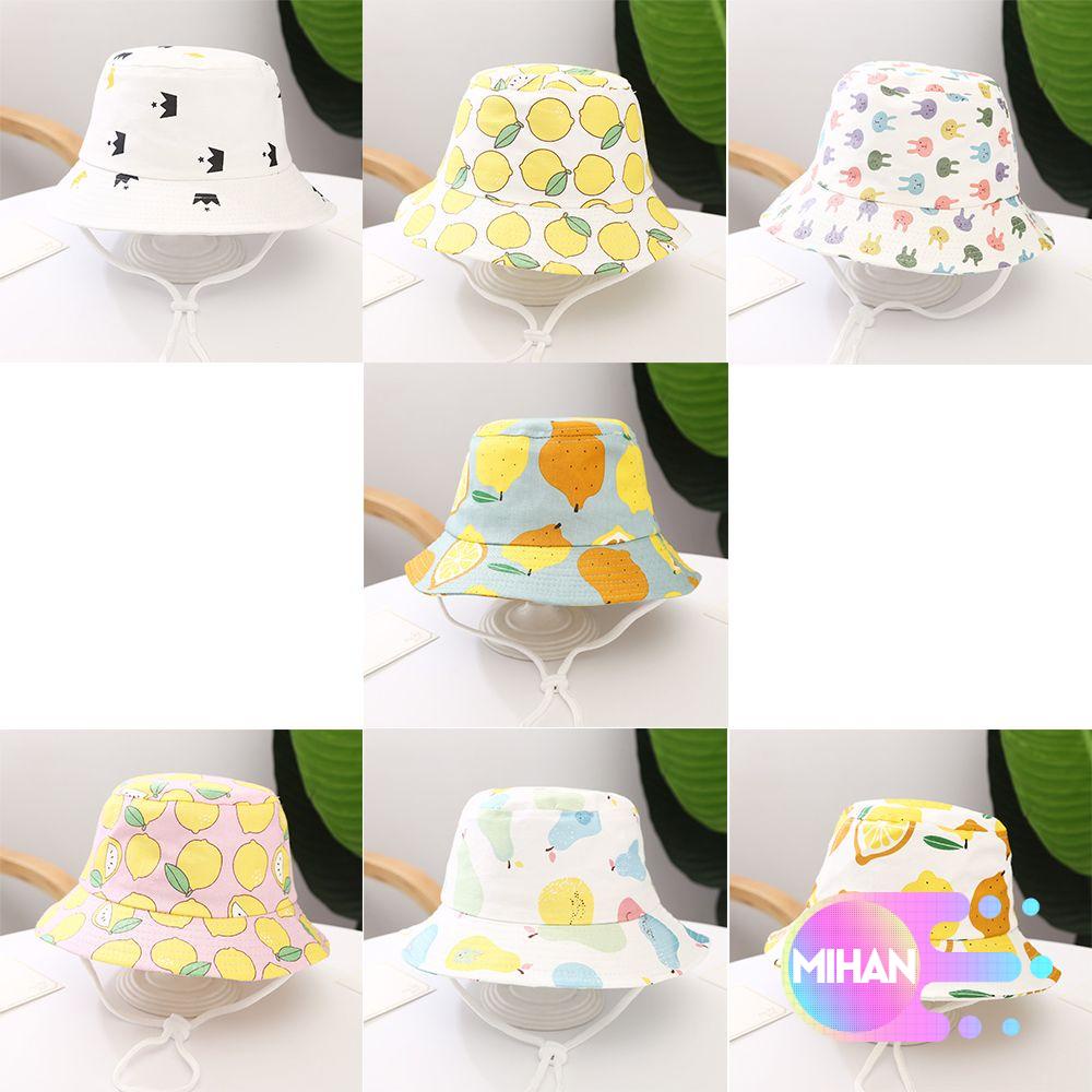 Nón che nắng kiểu ngư dân vành rộng có dây đeo cằm họa tiết quả chanh/ chú thỏ dành cho bé trai và bé gái vào mùa hè
