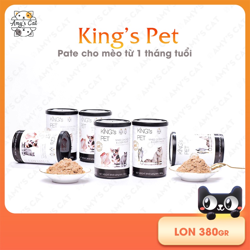 Pate cho mèo King’s Pet Lon 380gr - Thức ăn cho mèo Pate tươi từ 01 tháng tuổi với 3 vị thơm ngon, bổ dưỡng