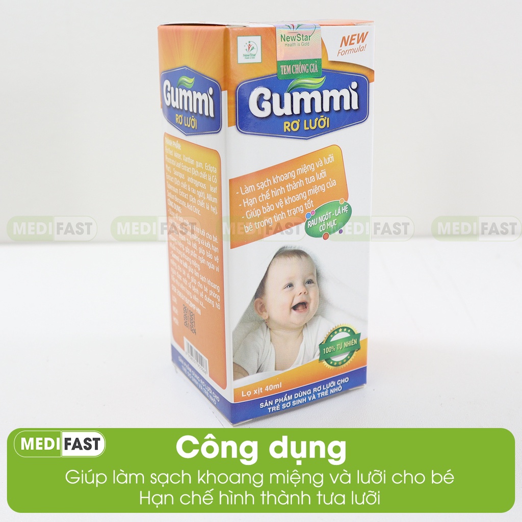 Xịt rơ lưỡi Gummi - Vệ sinh răng miệng cho bé, hạn chế hình thành tưa lưỡi từ Cỏ mực, Lá hẹ - Lọ 40ml