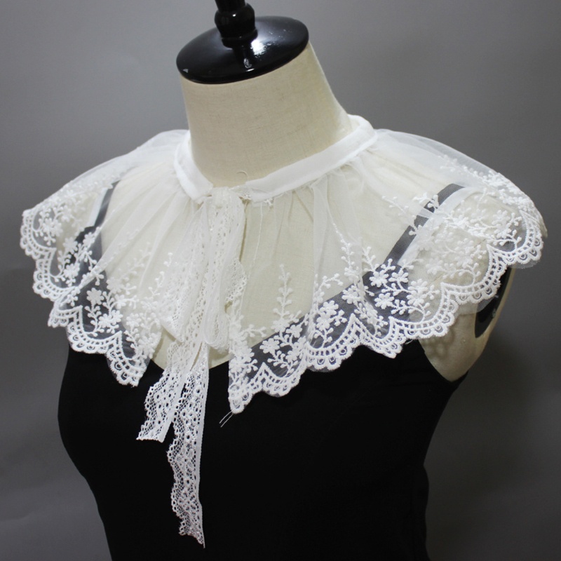 Cổ áo sơ mi giả thêu hoa bằng vải tulle