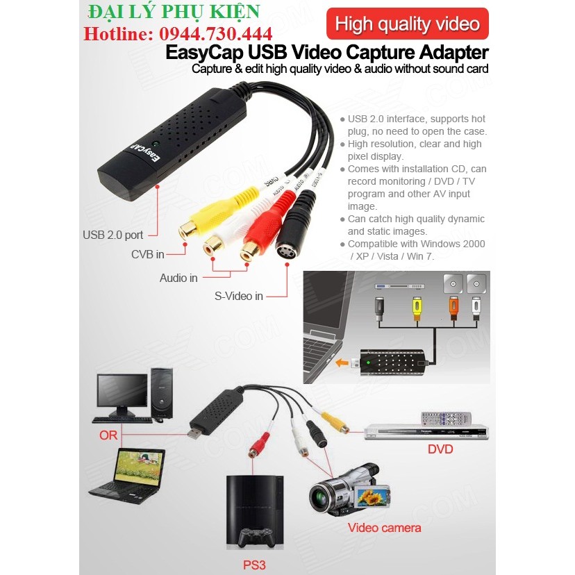 [Mã ELFLASH5 giảm 20K đơn 50K] Card ghi hình cho laptop, ti vi Easier Cap