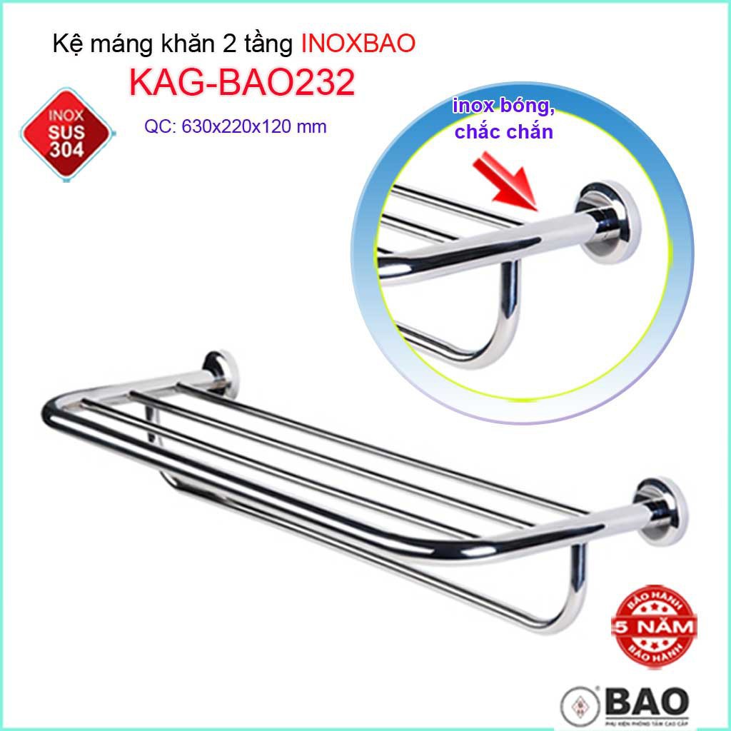 Thanh máng khăn Inox Bảo, thanh treo khăn inox 304, vắt khăn SUS304 KAG-BAO232