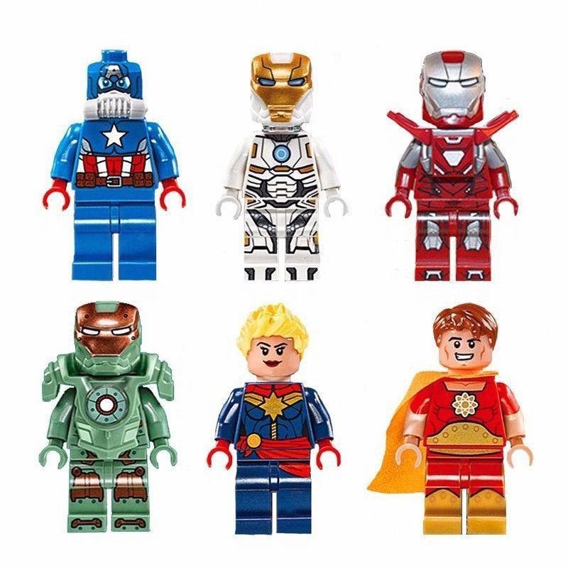 Bộ 6 mô hình mini Ironman Hyperion Captain America kiểu Lego