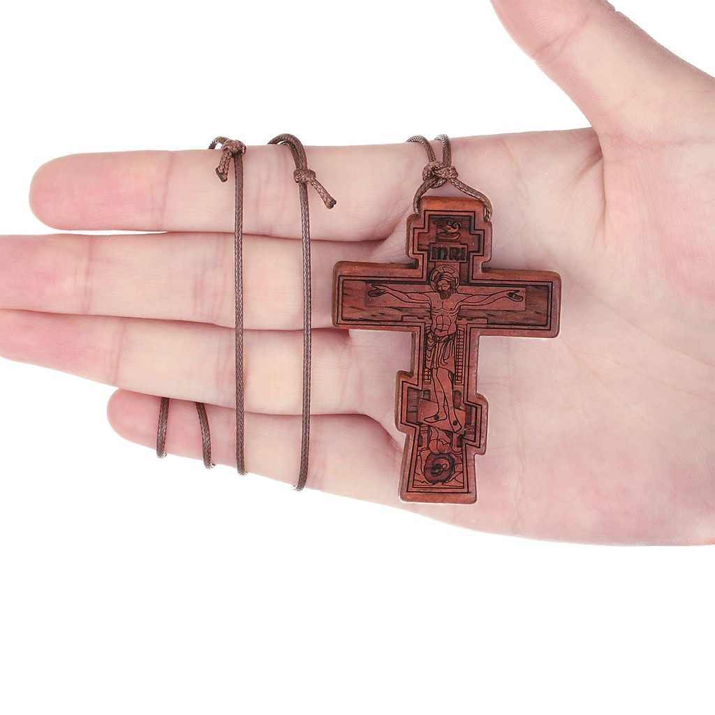 Dây chuyền bằng gỗ khắc hình chúa Jesus màu đỏ/đen