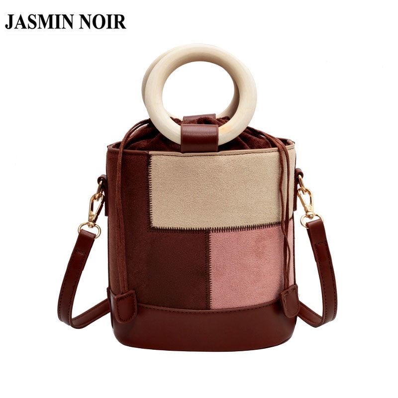 Túi Xách JASMIN NOIR Da Lộn Hình Trụ Màu Sắc Tương Phản Thời Trang Dành Cho Nữ