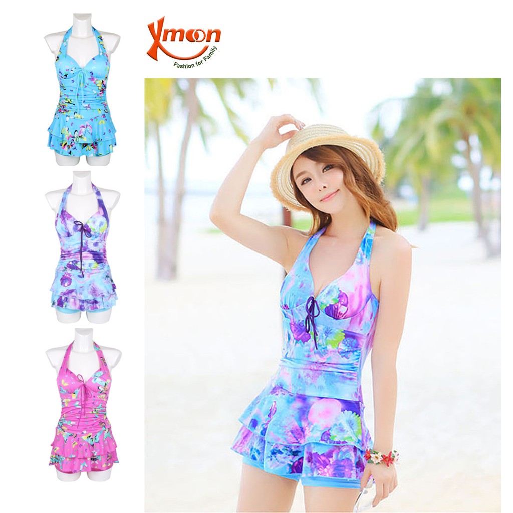 Áo bơi nữ áo tắm nữ liền váy ngắn 2 tầng kèm quần bơi kín đáo gợi cảm MH1613