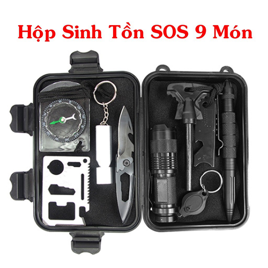 HỘP SINH TỒN SOS - Dụng Cụ 9 Món Đi Phượt, Rừng,Nơi Hoang Dã