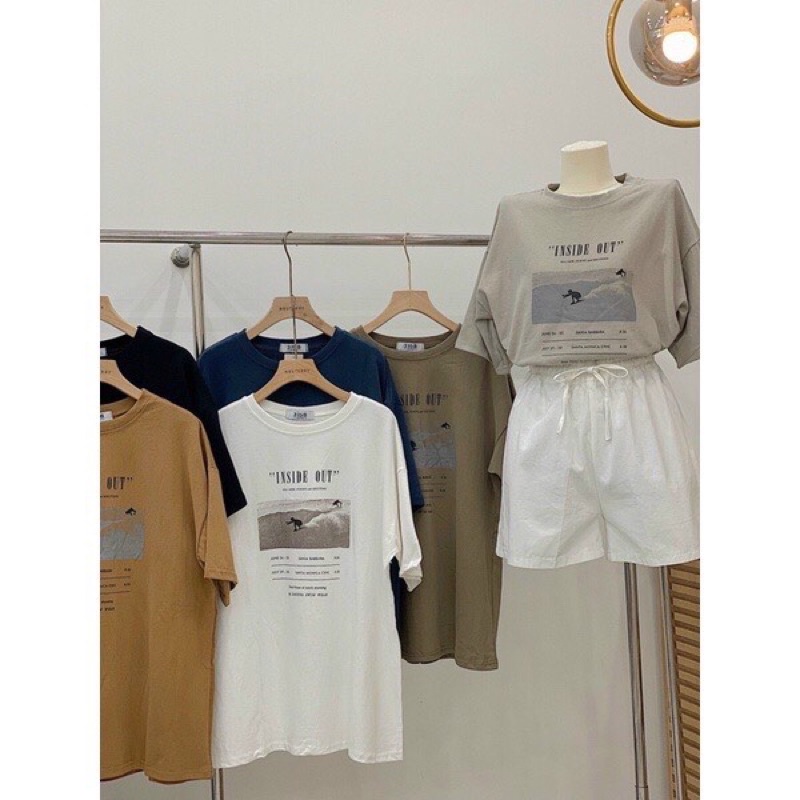 Áo phông tay lỡ INSIDE OUT chất cotton khô 3158 / dài 71 rộng 55