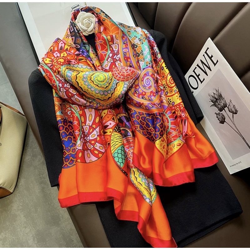 Khăn choàng cổ lụa màu cam cao cấp size 90x180cm