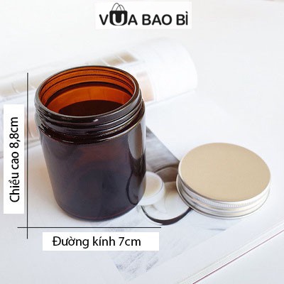 Ly cốc đựng nến thủy tinh nắp thiếc 250ml, hũ làm nến thơm dày dặn màu nâu, trong suốt