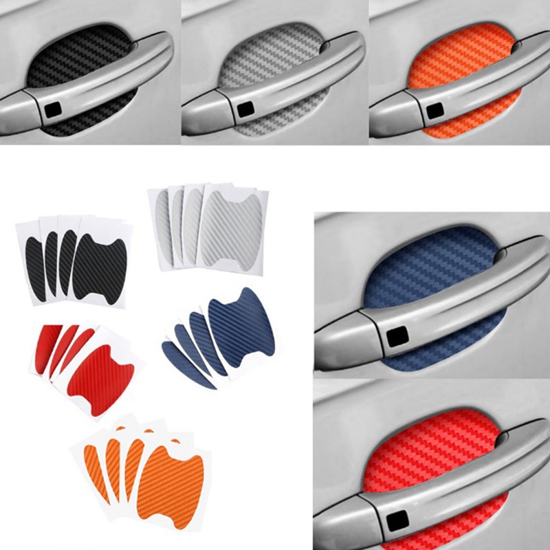 Miếng dán tay nắm cửa 4 cái , Tấm bảo vệ cốc cửa chống xước bằng sợi Carbon , Phù hợp với hầu hết các tay nắm ô tô 6.8X8.5cm