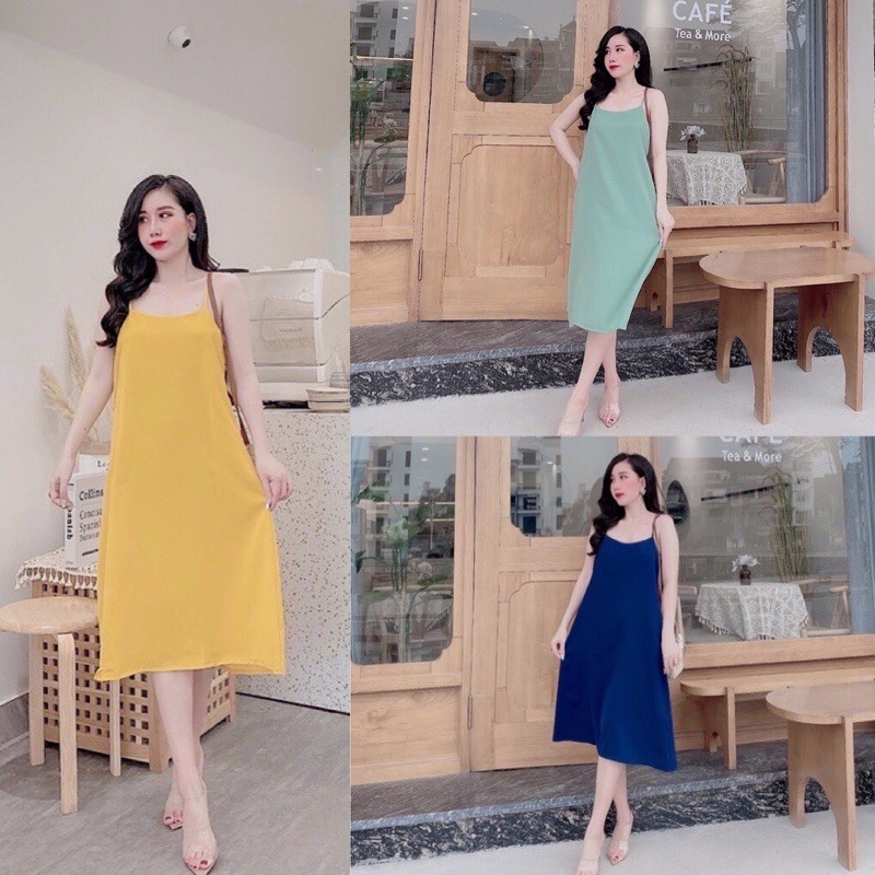 Váy Đũi lụa tơ mềm mát hai dây dáng maxi kèm ảnh thật