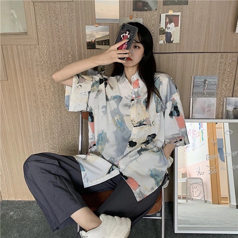 Áo sơ mi loang núi cổ bẻ tay lỡ form rộng thời trang unisex/ Áo khoác nhẹ nam nữ oversize dáng thụng ulzzang_ranstore