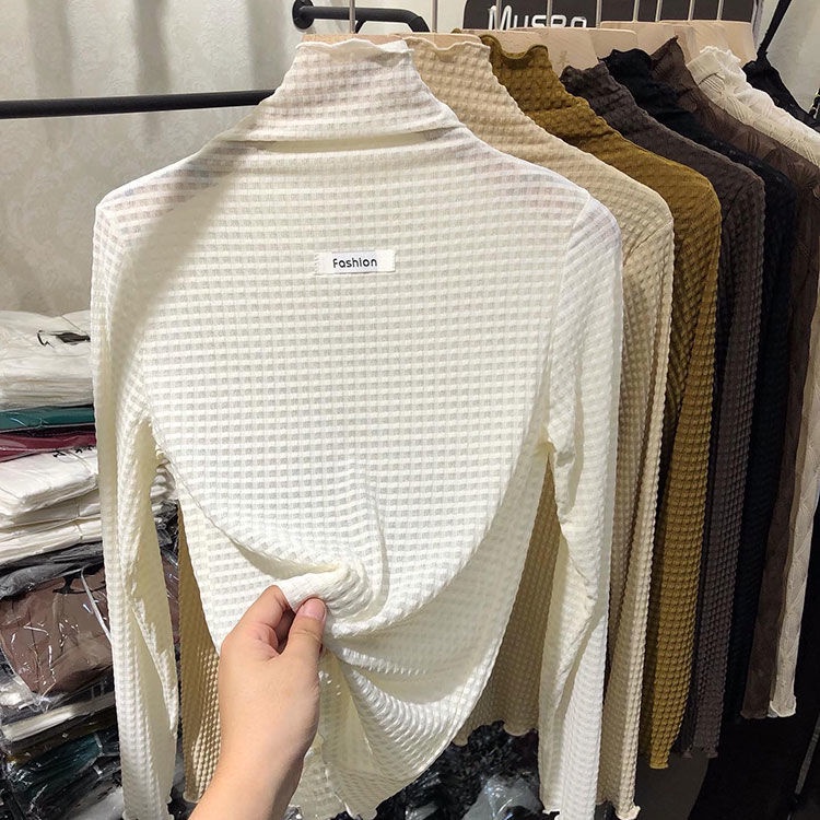 Áo cổ cao tay dài phối lưới thời trang mùa thu cho nữ