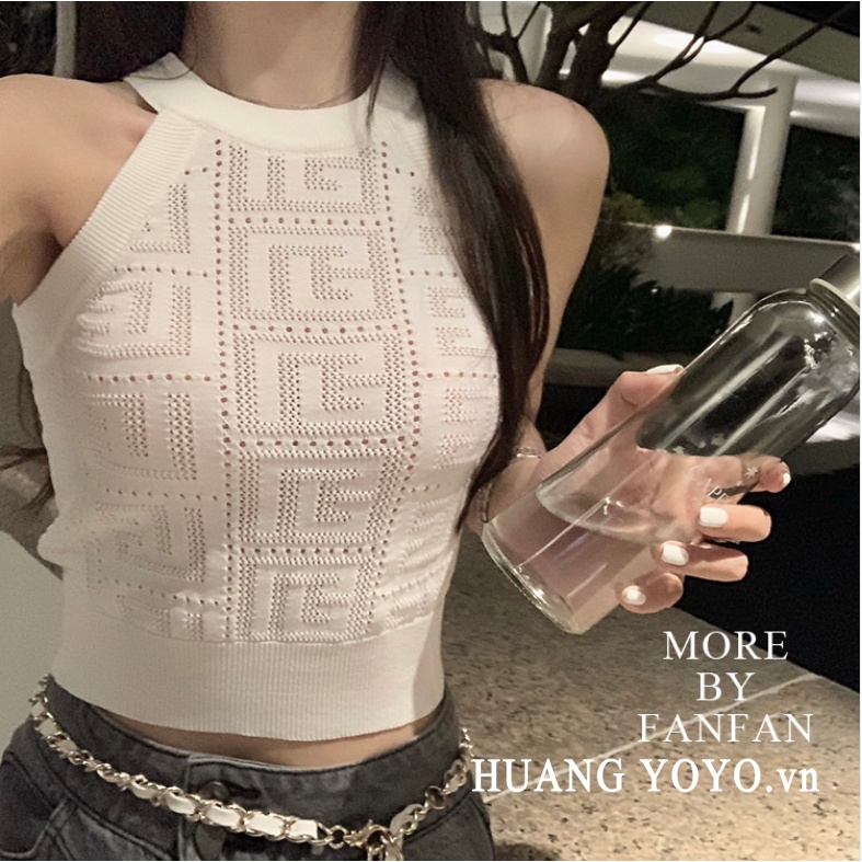 HUANG YOYO Áo Dệt Kim Không Tay Phong Cách Hàn Quốc Thời Trang Cho Nữ