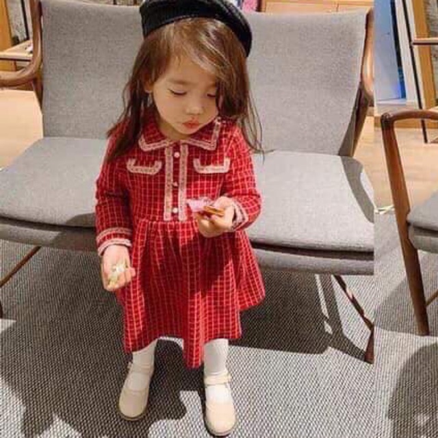 Váy len đỏ kẻ caro hàng QCCC cho bé gái
