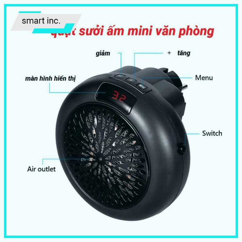 Quạt Sưởi Ấm Mini Điều Hòa Nhiệt Độ Mùa Đông Cho Phòng Ngủ Văn Phòng 900W