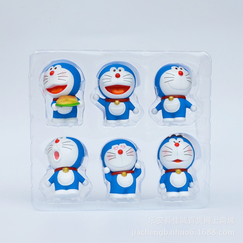 Hộp 6 mô hình mèo ú Doraemon dễ thương trang trí nhà cửa, bàn làm việc, bàn học, tủ sách, taplo ô tô, quà tặng