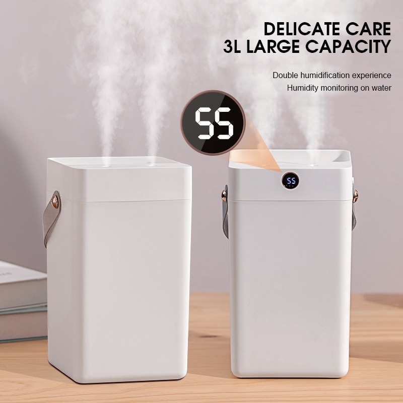 Máy Phun Sương Tạo Độ Ẩm 3000ML Tích Hợp Màn Hình LCD Sạc USB Tiện Dụng