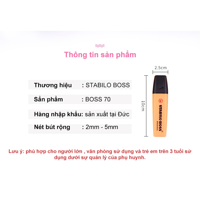 Hộp 10 Bút dạ quang STABILO BOSS/ BOSS Pastel