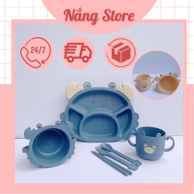 Khay đựng đồ ăn dặm cho bé NẮNG STORE chất liệu lúa mạch hình cua đáng yêu (tặng kèm thìa)