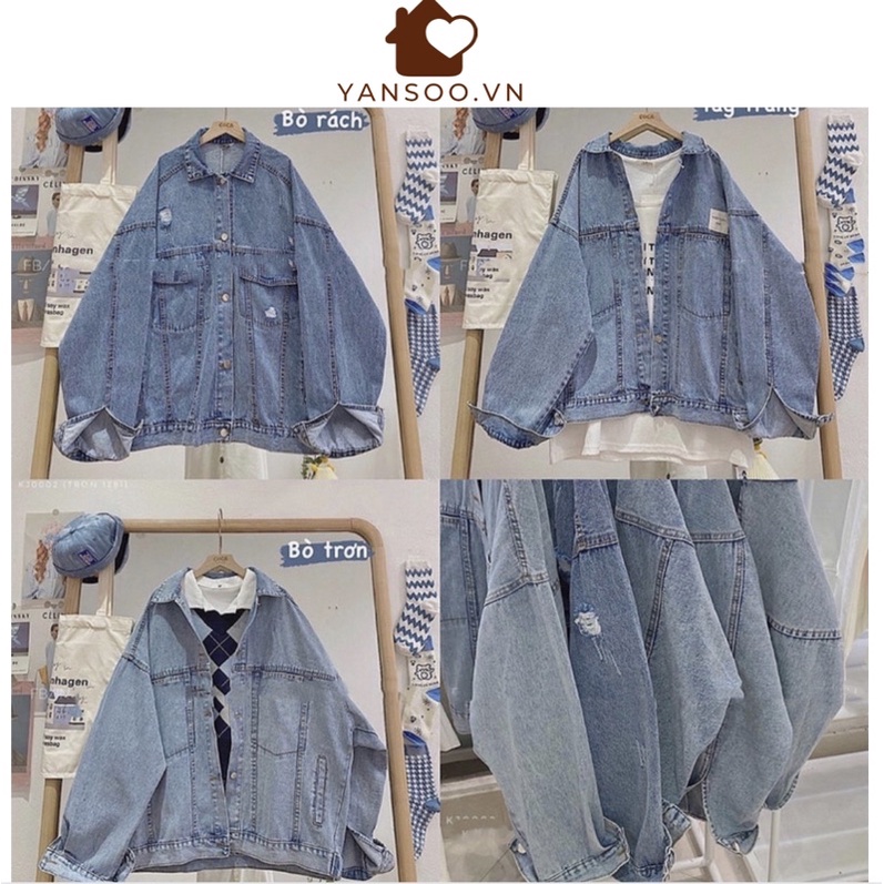Áo khoác bò demin xanh nhạt túi trước hộp , Áo khoác jean from rộng xanh quảng châu( Ảnh thật 100%) YANSOO