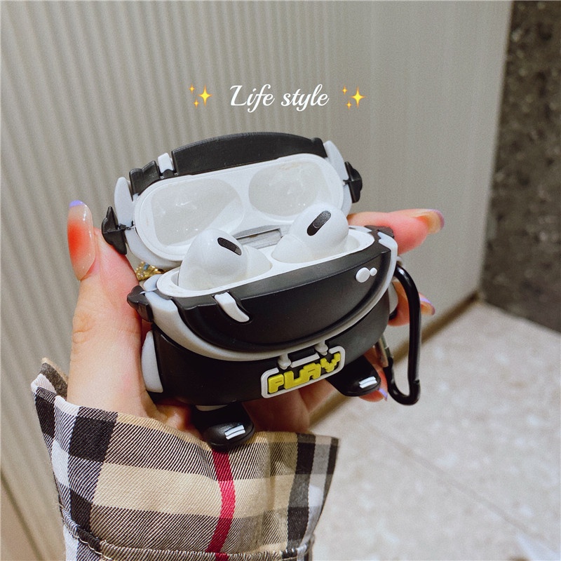 Vỏ Bảo Vệ Hộp Sạc Tai Nghe AirPods3 AirPods3 Pro 2Gen Màu Xám Đen Hình Gấu Dễ Thương Ốp
