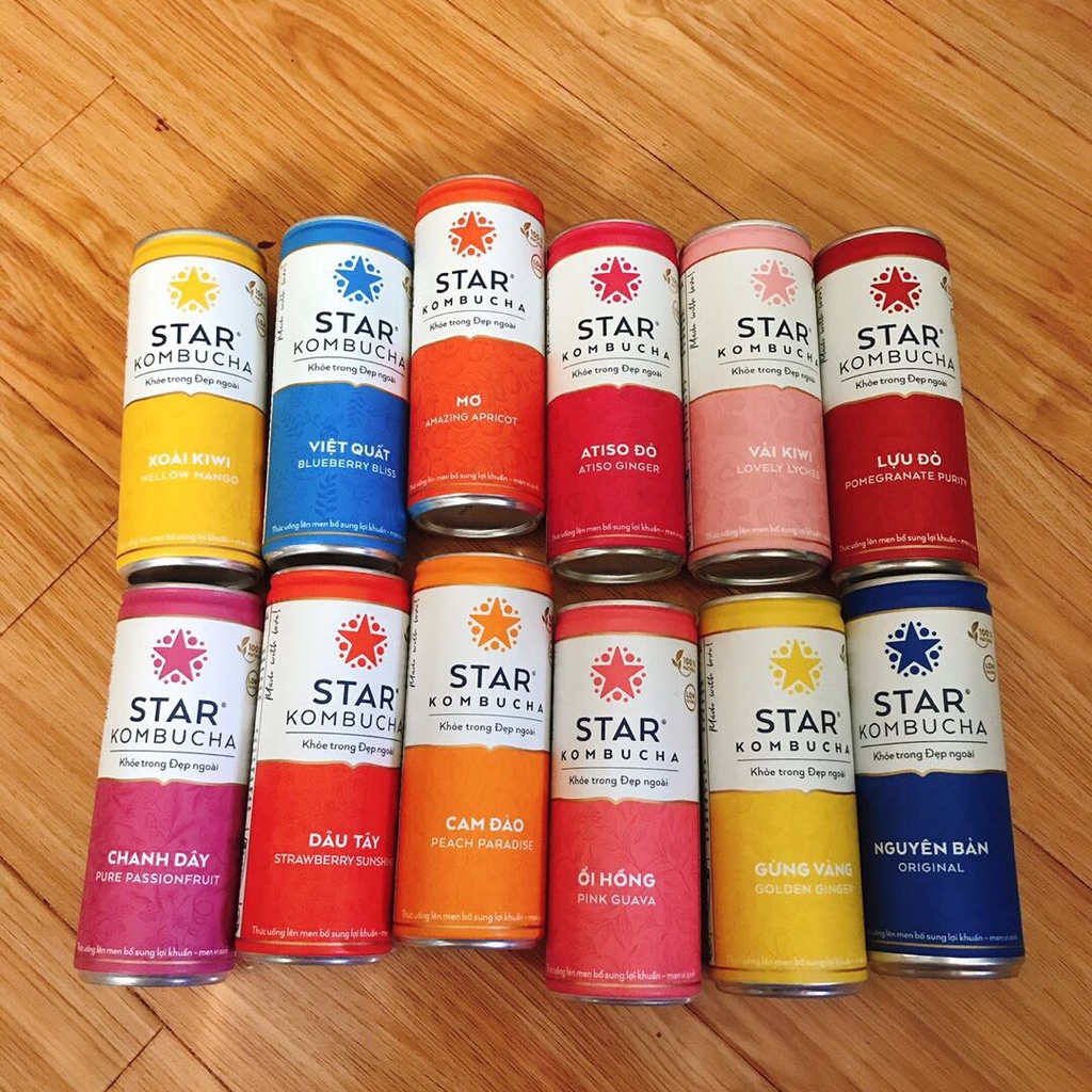Thùng 12 lon trà STAR KOMBUCHA - Trà lên men vi sinh chứa probiotics giúp bảo vệ sức khoẻ