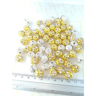 5-10 charm rỗng đính đá pha lê màu vàng size 12mm