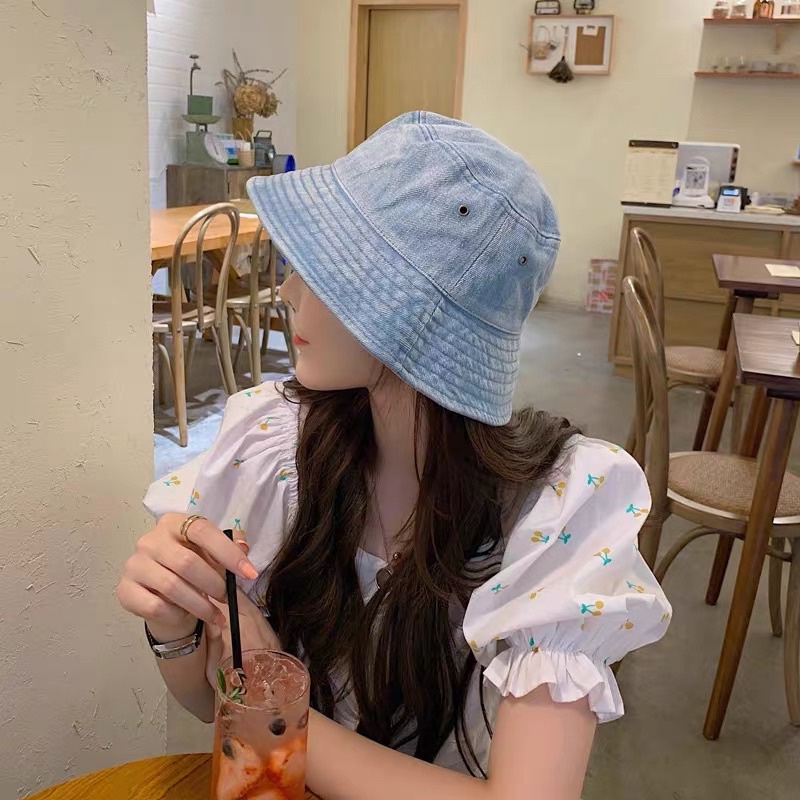 Mũ jeans denim bucket Unisex (hình thật) Mũ thời trang nam nữ