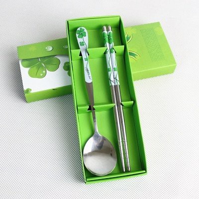 SET 3 Món ( Muỗng + Đũa + Thìa ) Inox Họa Tiết Nhiều Màu Kèm Hộp Giấy