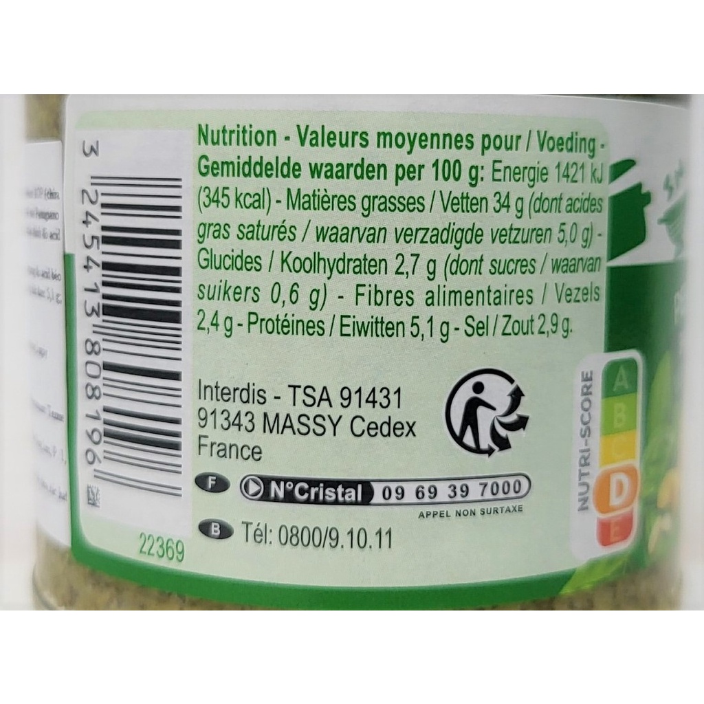 [Lọ 190g] XỐT PESTO HÚNG QUẾ Classic [Italia] CARREFOUR Pesto Sauce with Basil (atp)