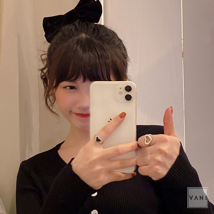 Nhẫn Hình Tim Đá Đen/Tim Rỗng Lớn Retro - Vani Store [TS000517]