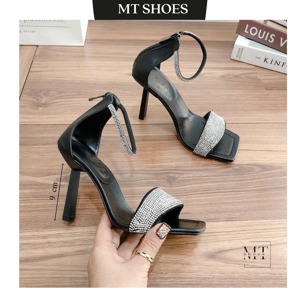 Giày Sandal gót nhọn quai đính đá cao 9f siêu sang form chuẩn đẹp cực êm chân mẫu mới