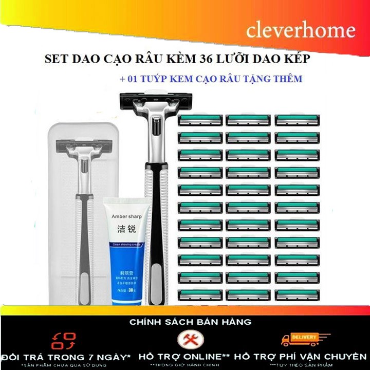 Bộ Dao Cạo Dâu Cho Nam Kèm 36 Lưỡi Dao Cạo TẶNG KÈM KEM CẠO RÂU