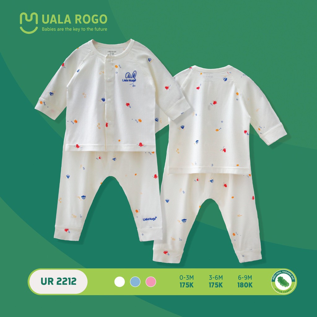 UR2212 Bộ quần áo sơ sinh dài tay cài giữa vải sợi sen Uala Rogo