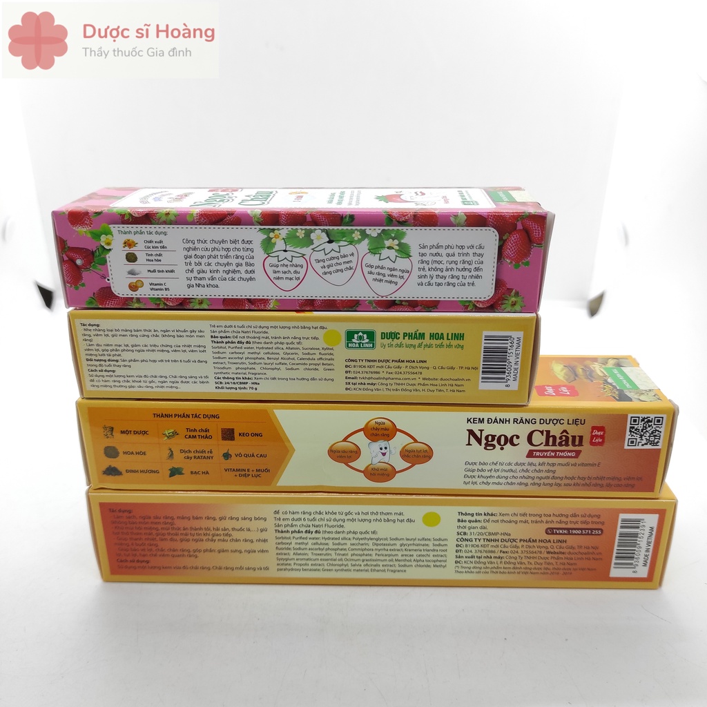 Kem Đánh Răng Dược Liệu Ngọc Châu 125g,170g,Trăng Răng, Trẻ Em 2-6 tuổi, Trên 6 tuổi