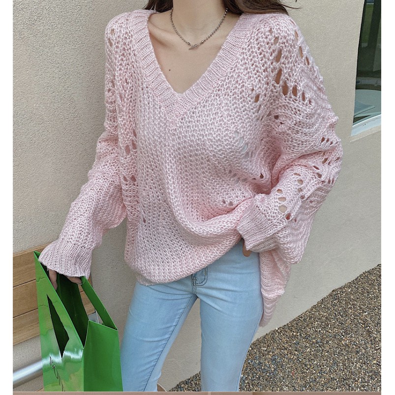 Áo Sweater Dệt Kim Chui Đầu Dáng Rộng Thời Trang Mùa Thu 2020 Cho Nữ