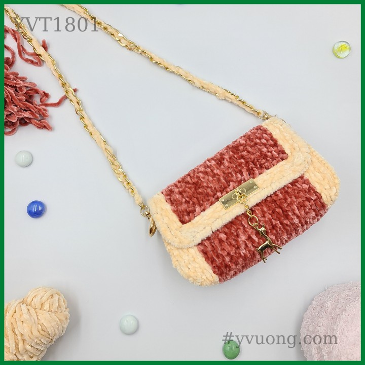 [Có sẵn hàng] Túi Xách Nữ Đan Móc Handmade YVT1801 – Túi Đeo Chéo Nữ Sợi Len Nhung Đan Móc Thủ Công Túi Crochet