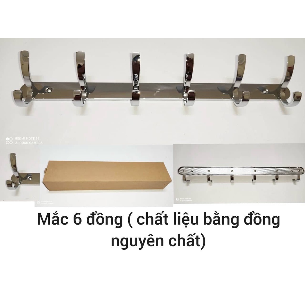 MÓC TREO QUẦN ÁO, MAX ÁO GẮN TƯỜNG KÉP TRÊN DƯỚI ĐỒNG NGUYÊN CHẤT 6 MÓC INOX 304 CAO CẤP