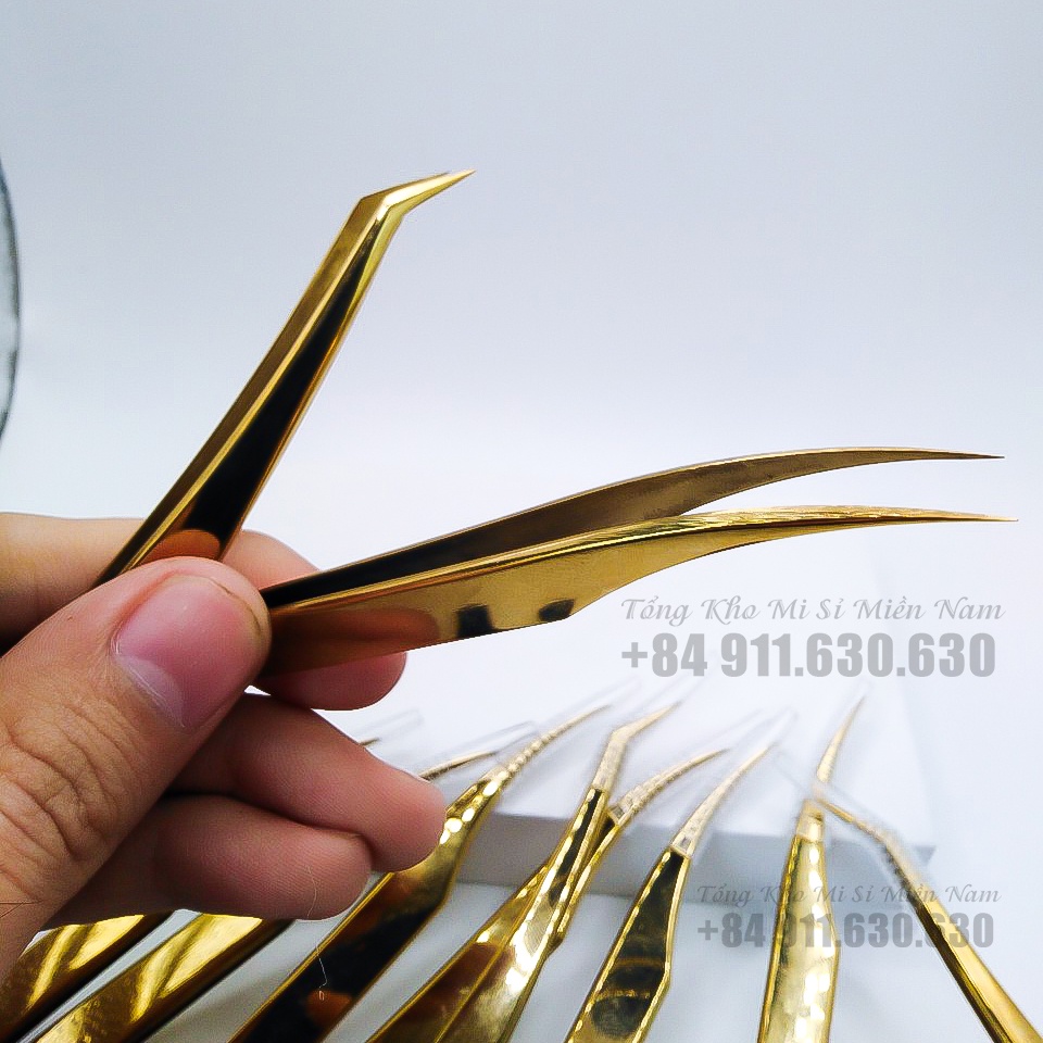 Cặp nhíp găp classic vàng nhám +tách heo vàng _dụng cụ nối mi_keo nối mi MAGIC LASHES