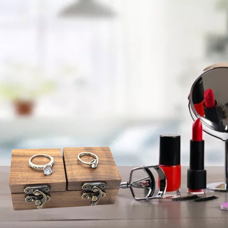 Hộp Đựng Nhẫn Bằng Gỗ Óc Chó Phối Nhung Mềm Mại Tiện Dụng