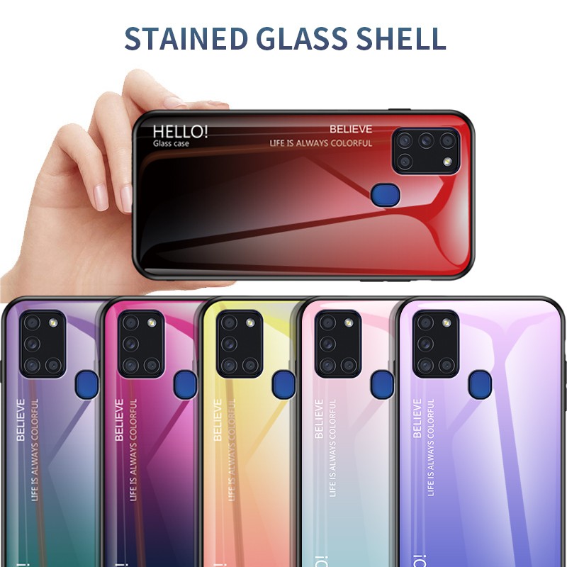 Ốp Điện Thoại Kính Cường Lực Cứng Viền TPU Mềm Màu gradient Cho samsung Galaxy A21s A31 A21s A21s