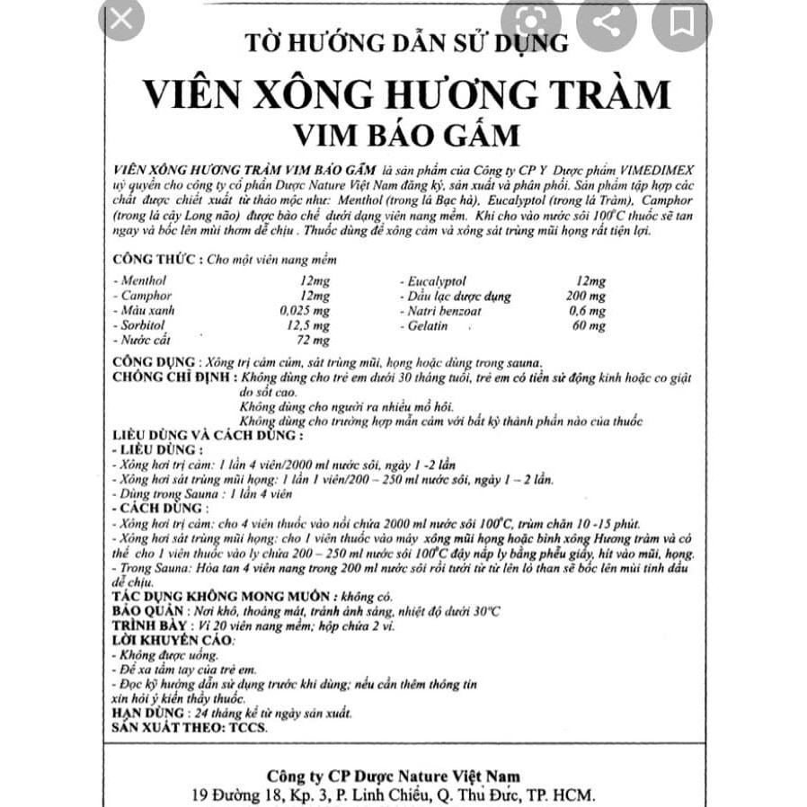 Viên Xông Hương Tràm Vim Báo Gấm - cvspharmacy