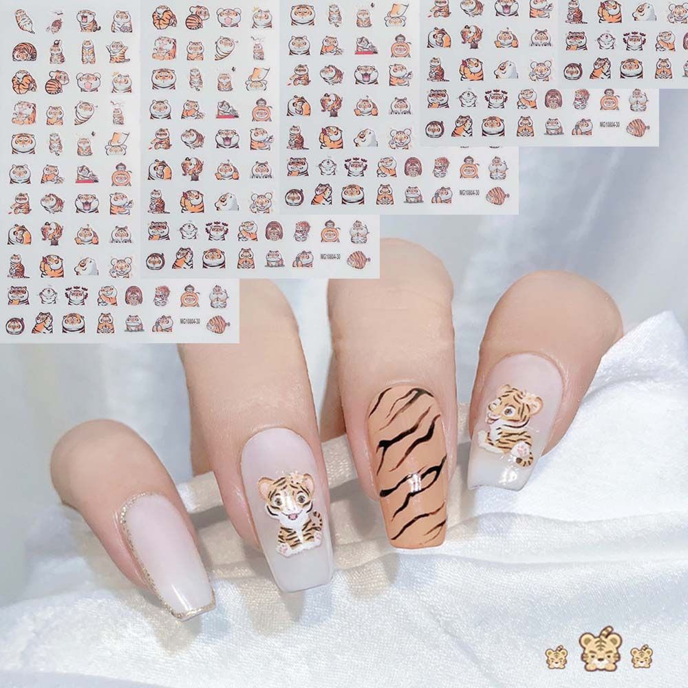 [Hàng mới về] Miếng dán trang trí móng tay in hình năm mới 2022 hoạt hình không thấm nước