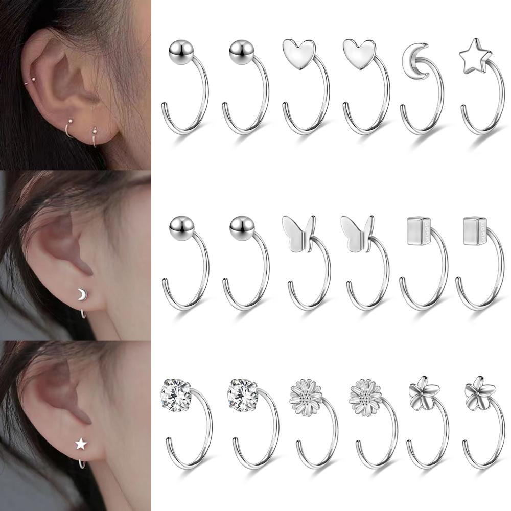 1 Đôi Bông Tai Bạc Sterling 925 Hình Hoa Bướm Mặt Trăng Trái Tim 20G