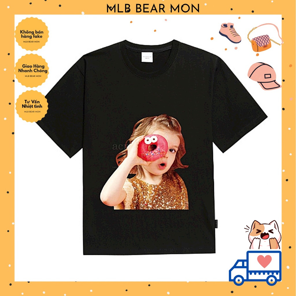 Áo Phông Nam Nữ ADLV Baby Face Short Sleeve T-Shirt Black Donuts 4 Màu Đen bé gái cầm bánh dounts đỏ