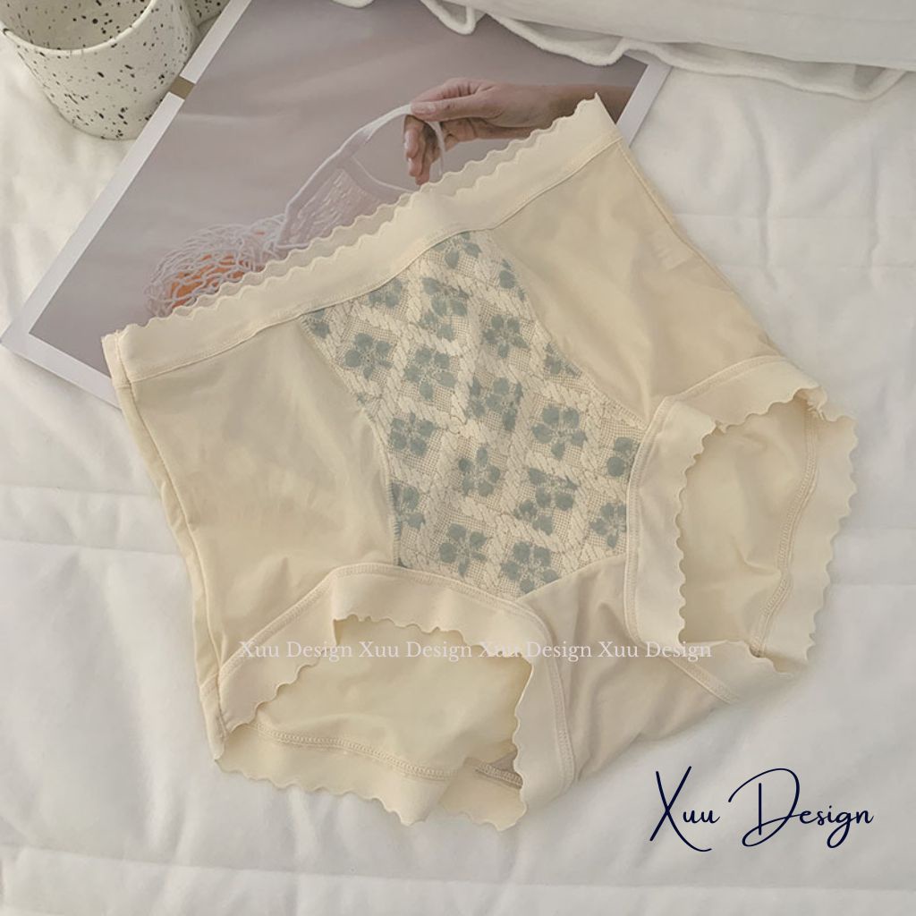 Quần lót nữ cotton cạp cao nâng mông gen bụng Wexuu Design phối ren hoa vải co giãn tạo form đẹp, kháng khuẩn- GB12